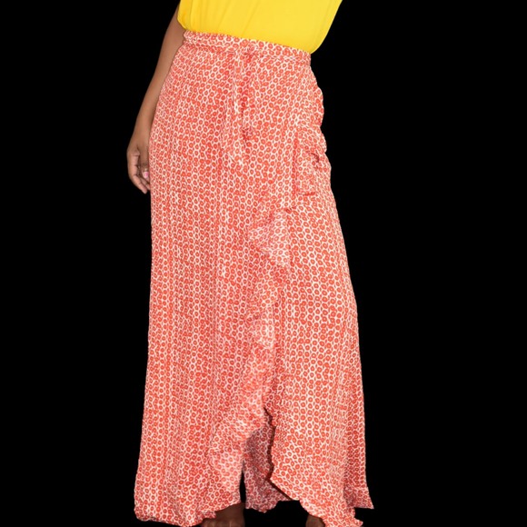 Cleobella Evangeline Wrap Skirt Red Print Maxi Anthropologie White Ruffle Medium - Picture 12 of 15